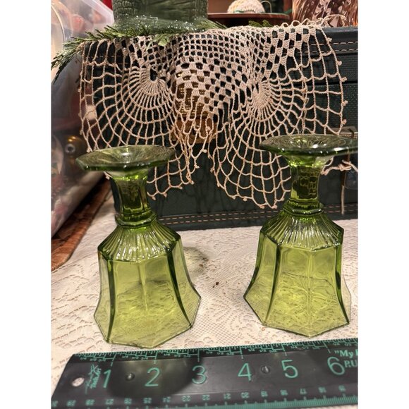 Vintage 1960s Green Octagonal Goblets (7) by Independence Small 7 oz. 4.75" T - Picture 5 of 8